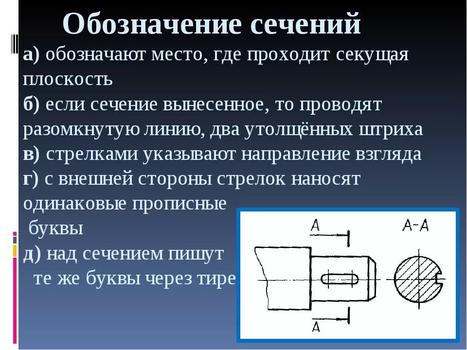 Обозначение разреза и сечения. Обозначение сечения. Как обозначается сечение на чертеже. Как обозначить сечение на чертеже.