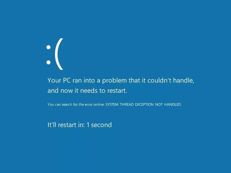 Голубой экран со смайликом. Синий экран. Экран смерти Windows. Синий экран смерти со смайликом. System thread exception not handled что делать