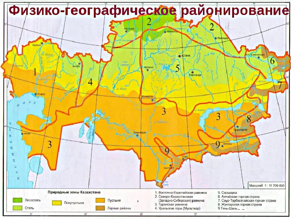 Сравнительный анализ природных зон казахстана. Карта природных зон Казахстана. Физико-географическое районирование Казахстана карта. Природно климатические зоны Казахстана. Карта природных зон Казахстана география.