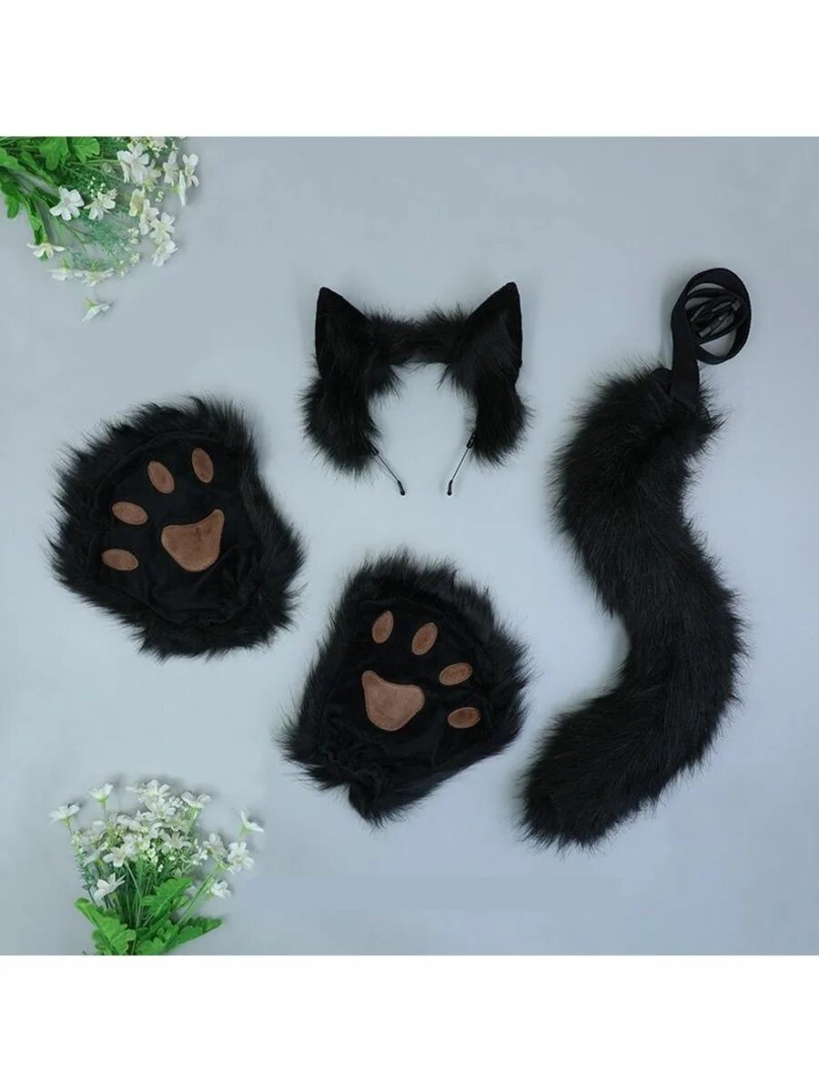 Уши лапки. Кошачьи ушки и лапки. набор: лапки кошки, ушки кошки, хвост кошки. кошачьи ушки лапки и хвостик. лапки котика перчатки и ушки.