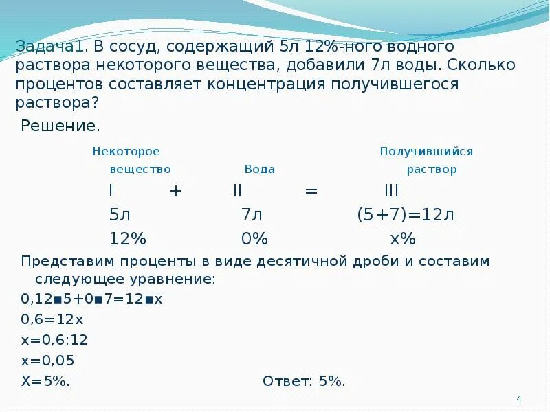 Раствора 7 л воды на