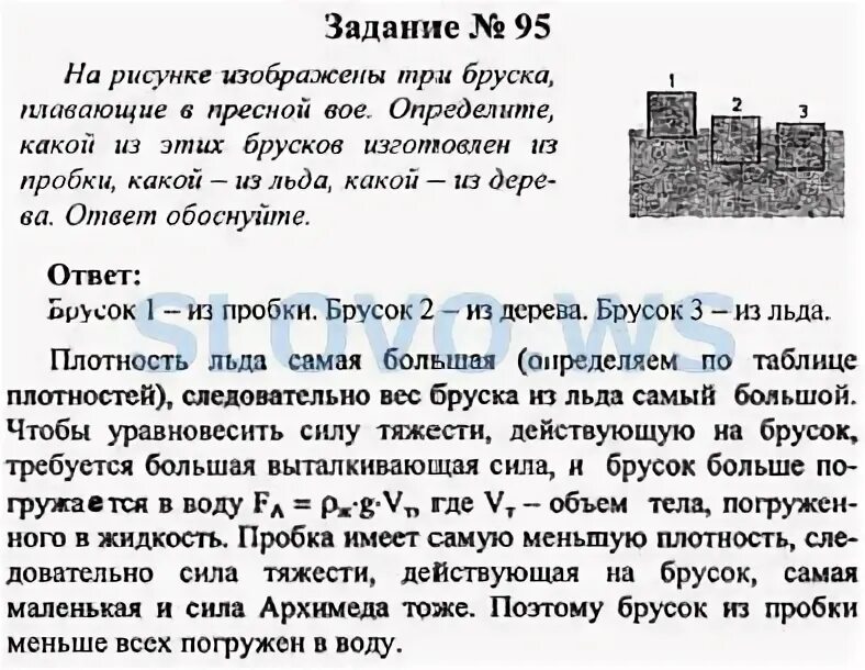 На рисунке 151 изображены три бруска плавающие в пресной воде.