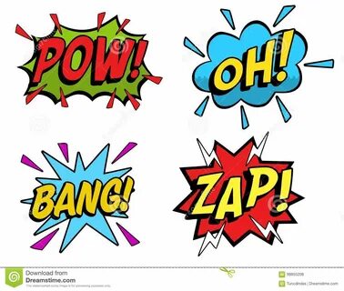 Four different colorful cartoon sound effects.