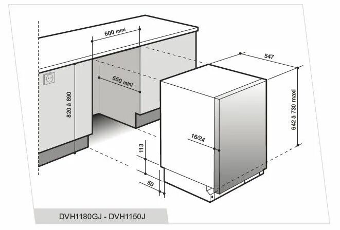 Высота встроенной посудомойки