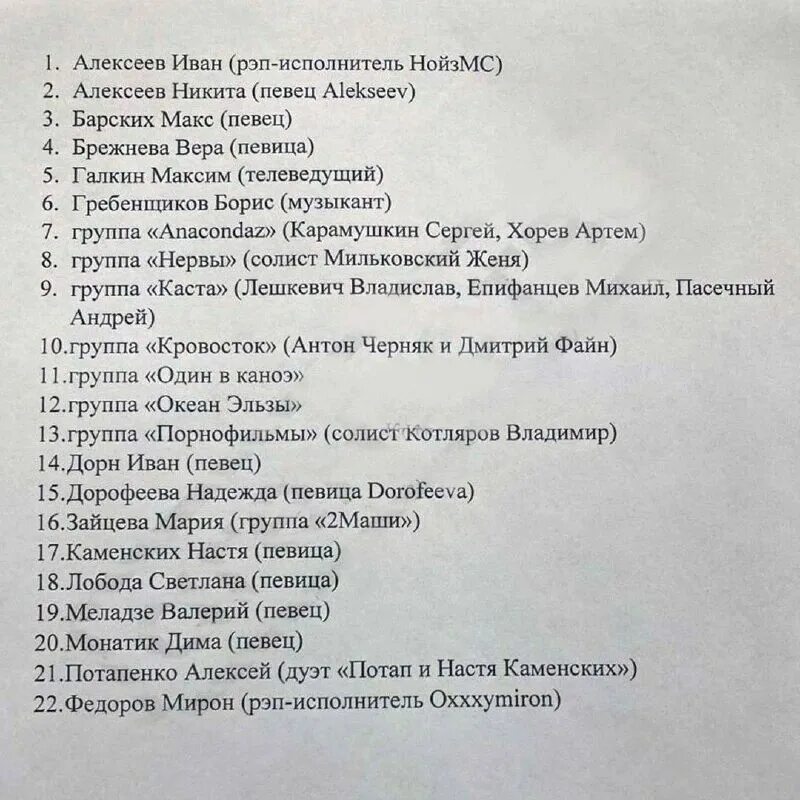 Список запрещенных артистов в России. Список запрещенных исполнителей в РФ. Список звезд запрещенных в России. Список певцов запрещенных в России.