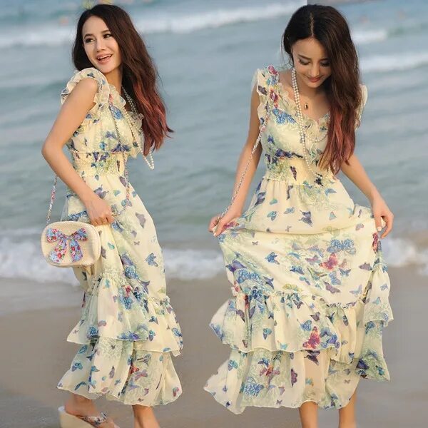 Beige Birds Print Short Sleeve Dress Lindos vestidos de verano, Ropa, Moda