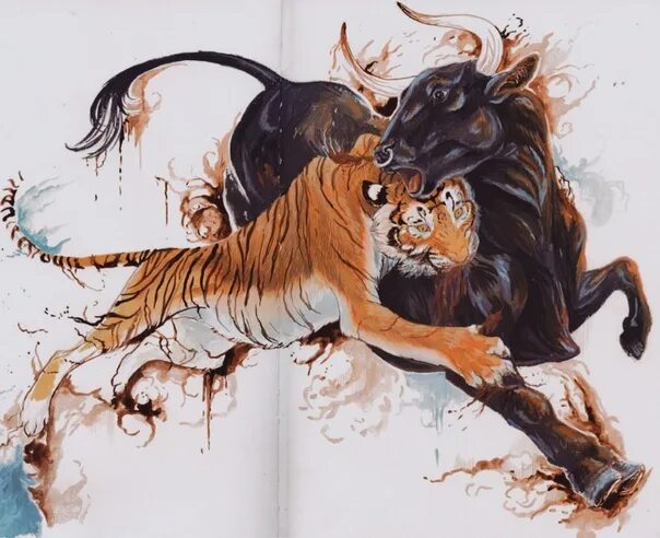 Мужчина коза женщина тигр. Тигр и бык вместе. Бык арт красивый. Бык и тигр гравюра. Китайская сказка тигр и буйвол.
