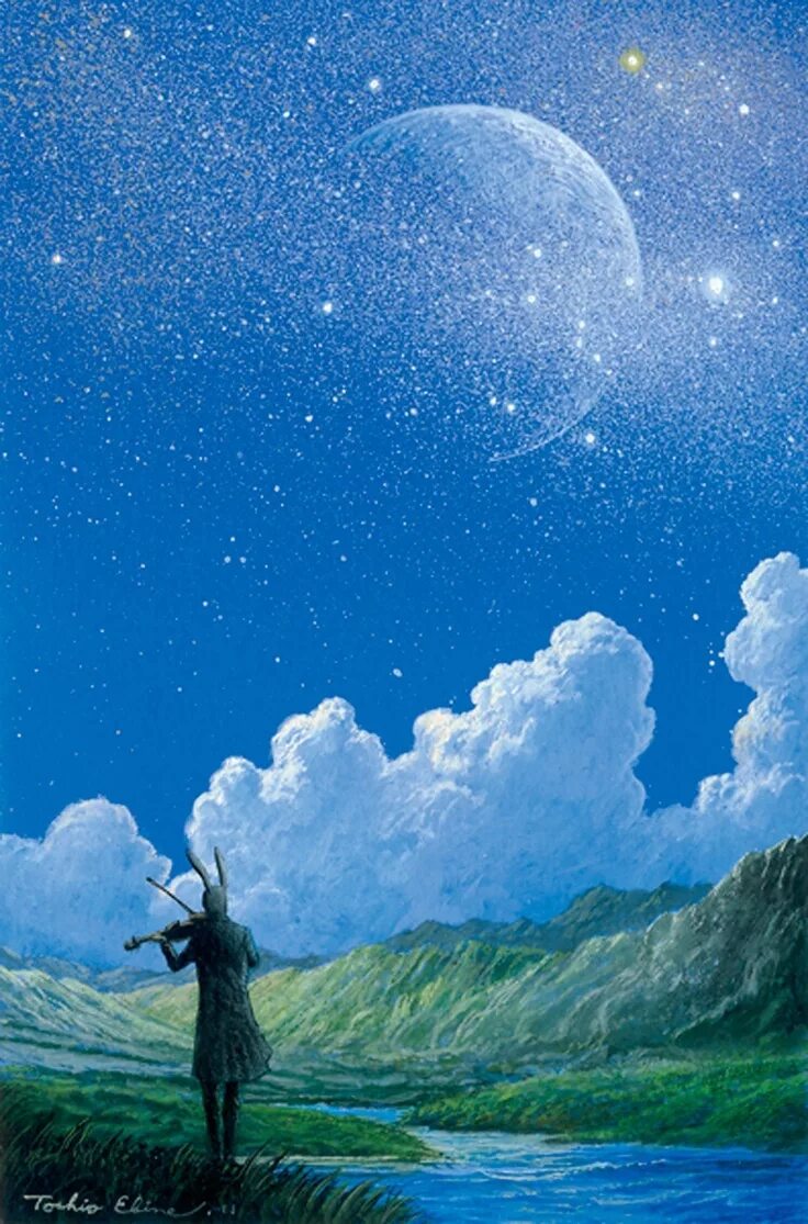 Художник небо звездное рисует составить предложение. Toshio Ebine художник. Сказочное небо со звездами. Ночное небо живопись. Картина Звёздное небо.