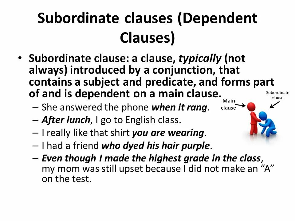 Subordinate Clause. Subordinate Clause в английском. Main and subordinate Clauses. Kinds of subordinate Clauses.