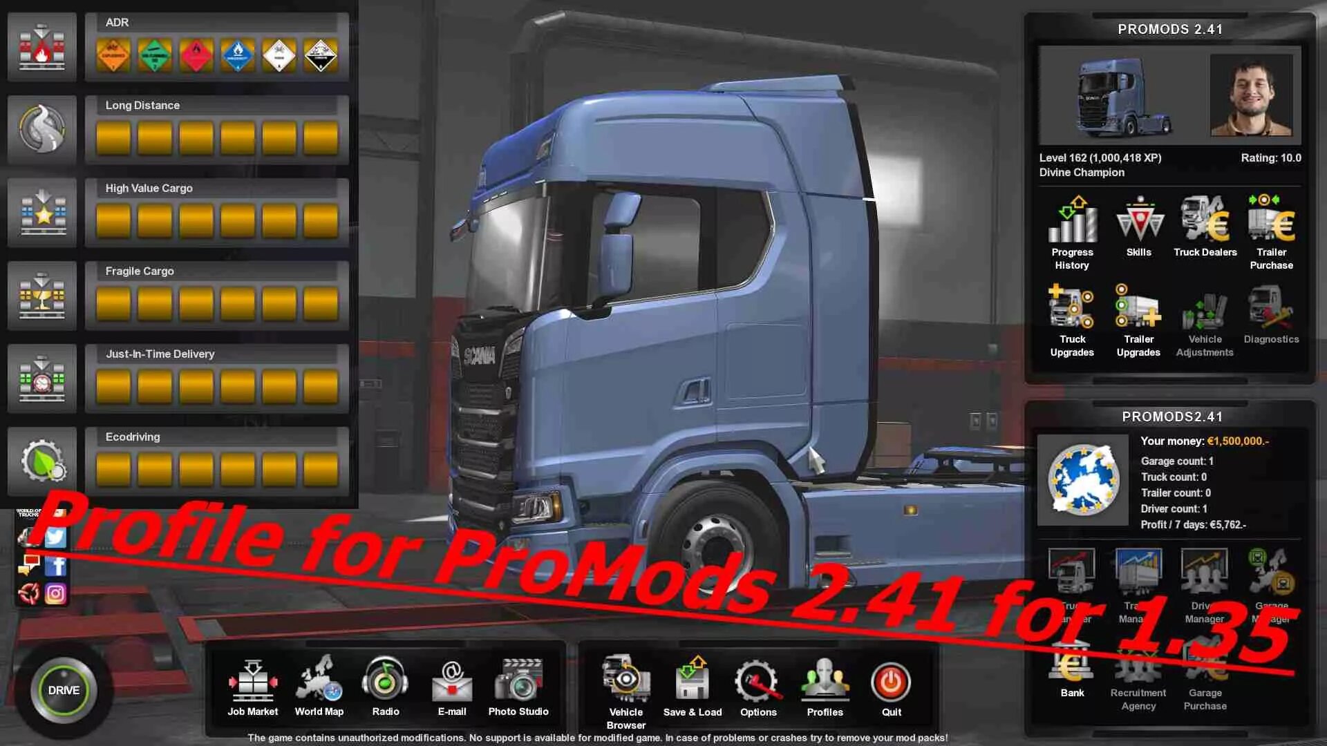 Промодс для етс 2. Етс 2 промодс 1.35. Euro Truck Simulator 2 профиль. Евро трак симулятор 2 1.35 промодс 2.41. Ets 2 трейнер