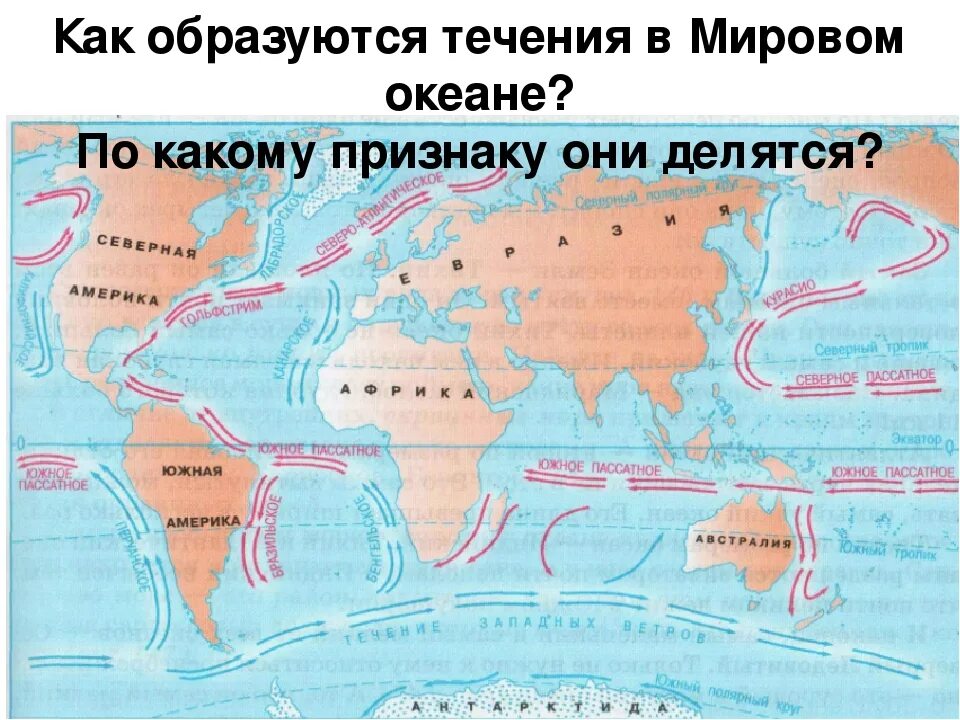 Постоянные течения в океане. Карта течений мирового океана. Тёплые и холодные течения на карте.