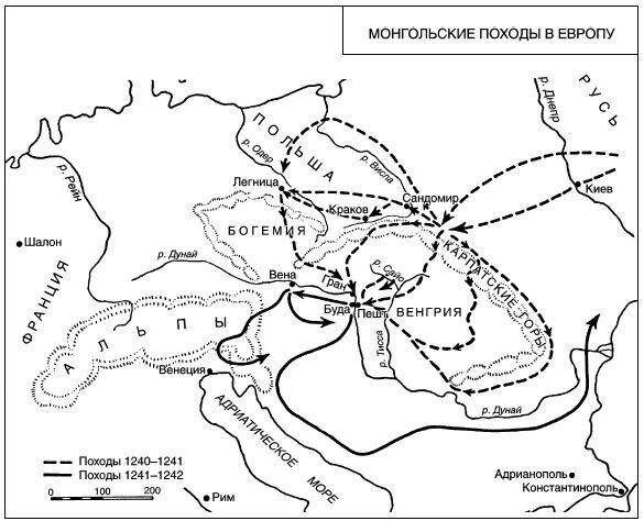 Поход Батыя в Европу 1241-1242 карта. Западный поход монголов карта. Поход монголов в Европу карта. Западный поход Батыя карта.