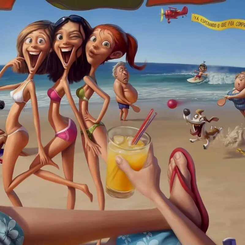 Жить с тремя девушками. Подруги на пляже. Три девушки рисунок. Веселые подруги на пляже. Веселые девчонки.