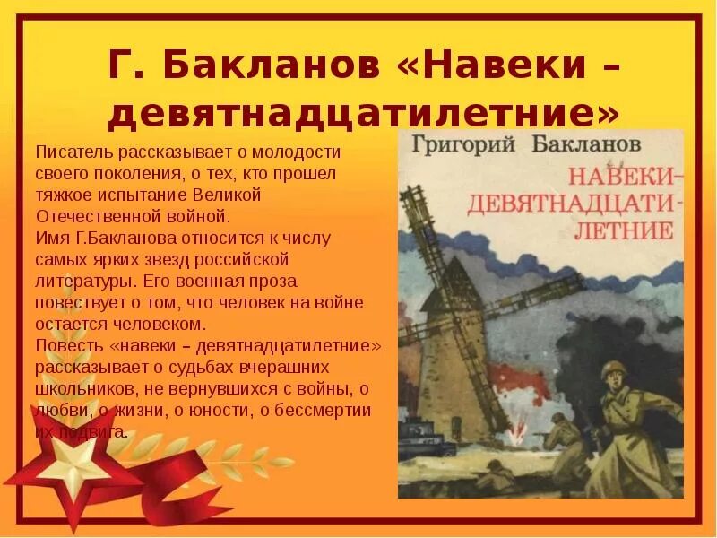 Произведения о войне. Произведения о ВОВ. Презентация книги о Великой Отечественной войне. Бакланов навеки девятнадцатилетние