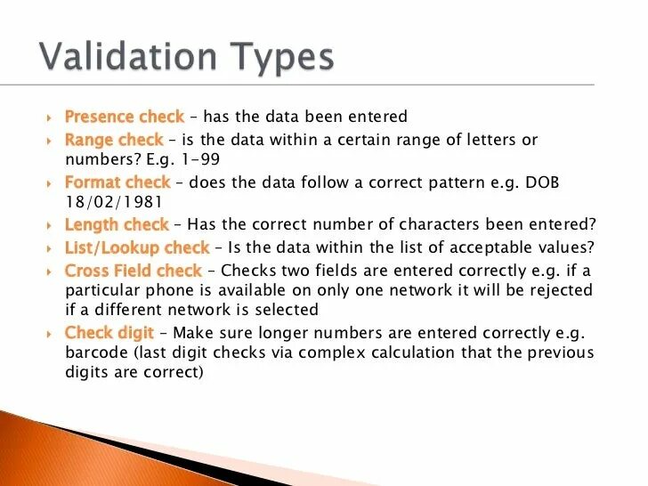 Validation rules. Types of validation. check validation. validation перевод. data type check.
