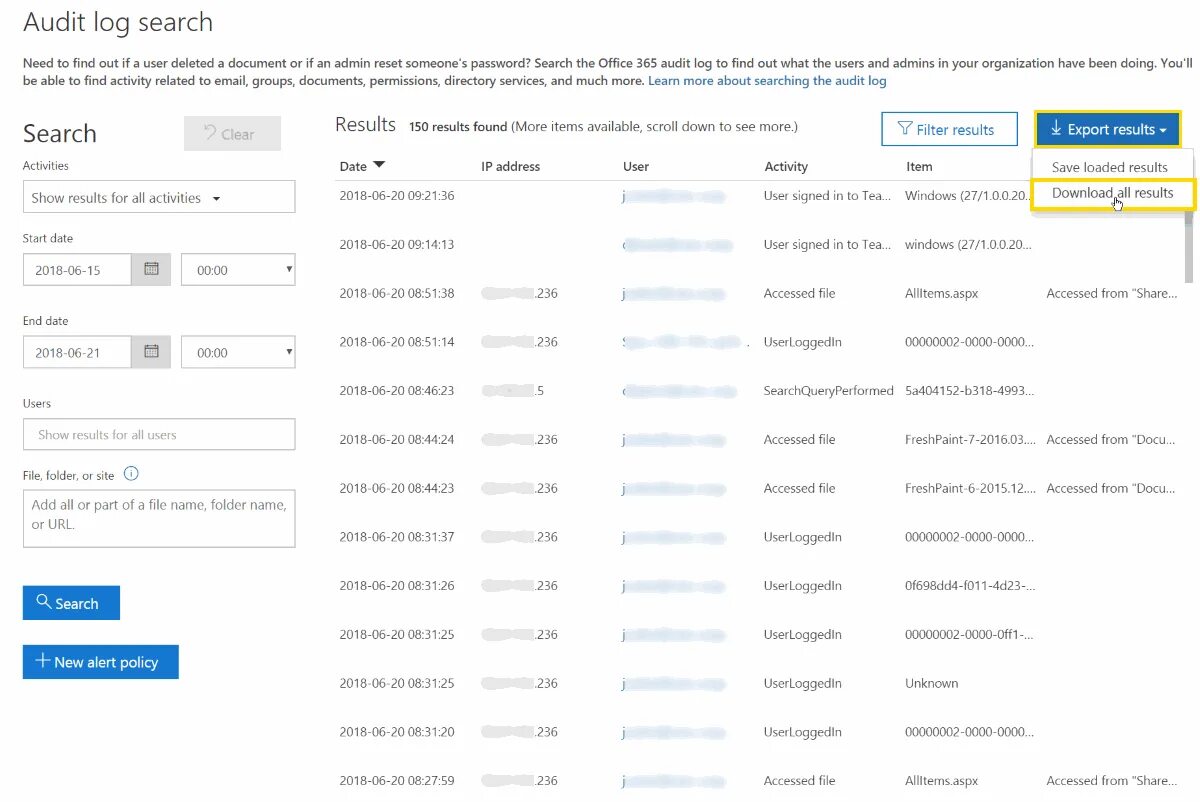 Результат user. Office 365 log out. Audit log.