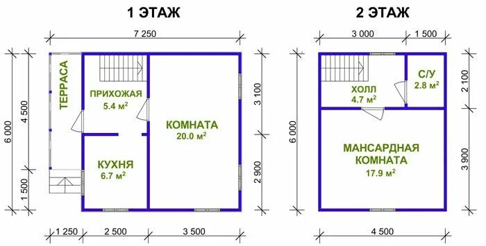 Каркасный дачный дом в два этажа 6х6 с верандой под ключ