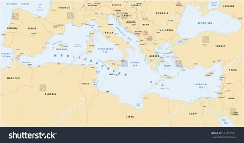 Средиземное море на физической карте полушарий