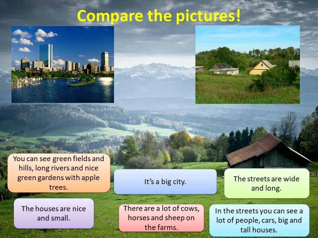 City and village advantages and disadvantages. City and Country презентация. Город и село на английском языке. Город село на английском. Город и деревня презентация.