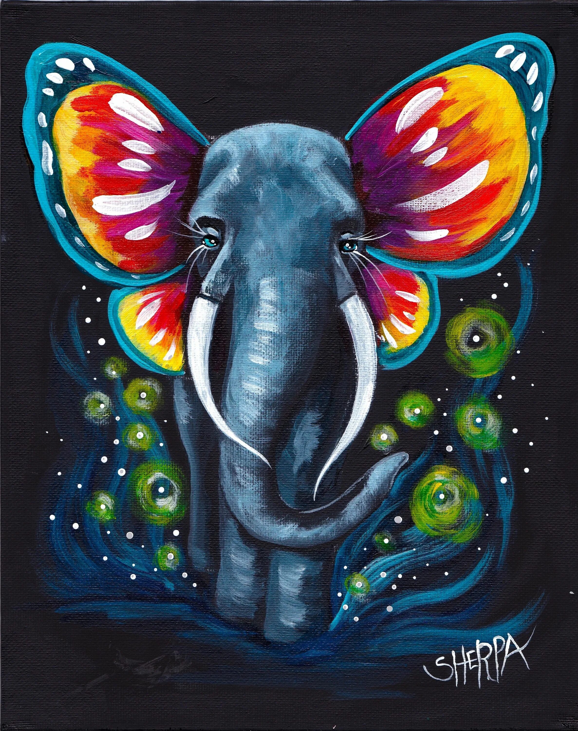 Elephant butterfly. Слон гуашью. Слоники акрилом. Картина слон. Слоник гуашью.