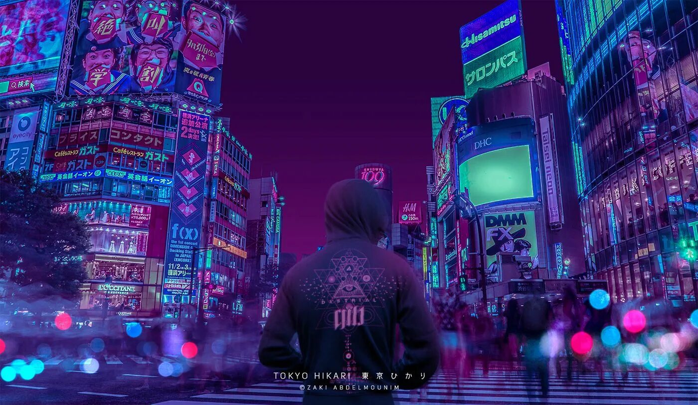 He he liked the city. Неоновый Cyberpunk Токио. Сибуя Cyberpunk. Токио киберпанк. Киберпанк Токио арт.