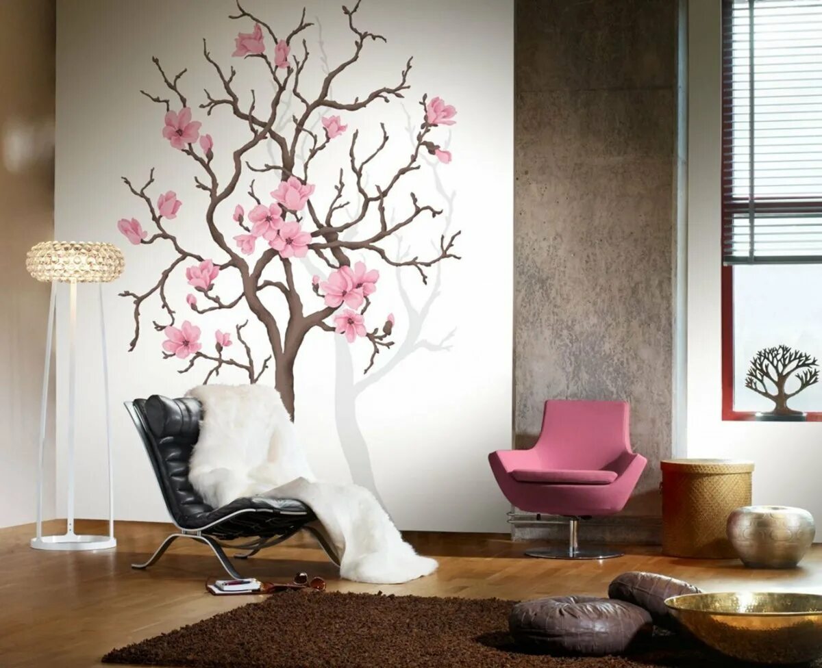 Сакура дизайн. Affresco Сакура 136084. Дерево на стене. Дерево в интерьере. Декоративное дерево для интерьера.