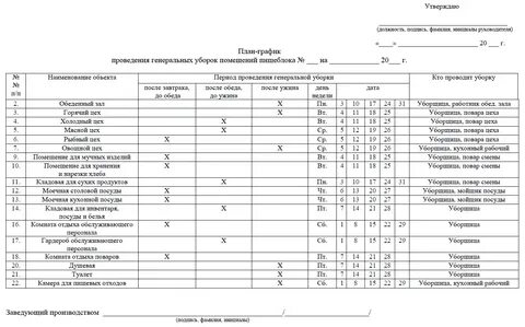 График уборщицы в школе