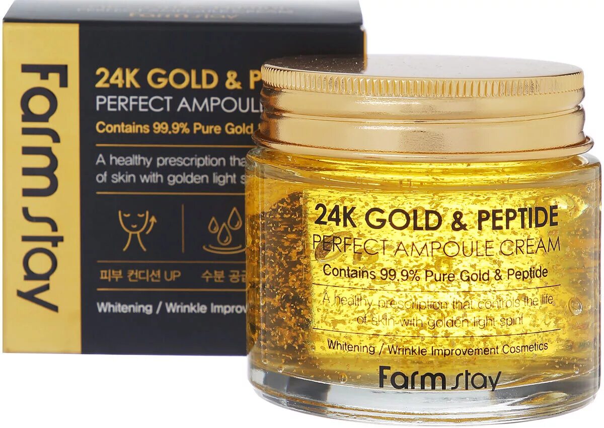 Farm stay 24k Gold Peptide perfect Ampoule Cream. Farmstay крем для лица с золотом и пептидами 80 мл.. Крем для лица Farmstay 24k Gold & Peptide perfect Ampoule Cream. Ампульный крем с золотом и пептидами Farmstay 24k.