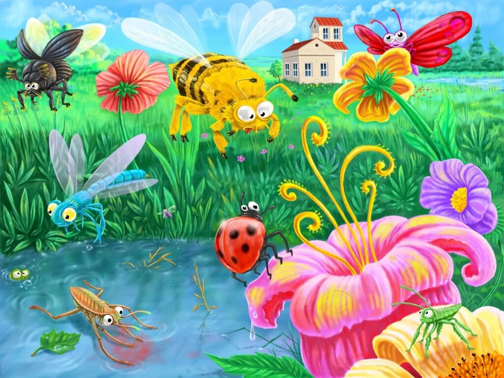 Картинки с насекомыми для детей. Луг с насекомыми. Путешествие в мир насекомых. Поляна с насекомыми. Поляна с цветами и насекомыми.