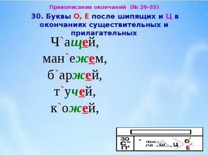 Безударные окончания существительных после шипящих