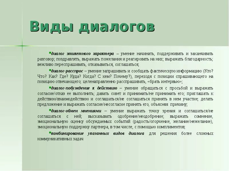 Примеры видов диалогов. Виды диалога. Виды диалога 7 класс. Типы диалогов. Диалог этикетного характера.