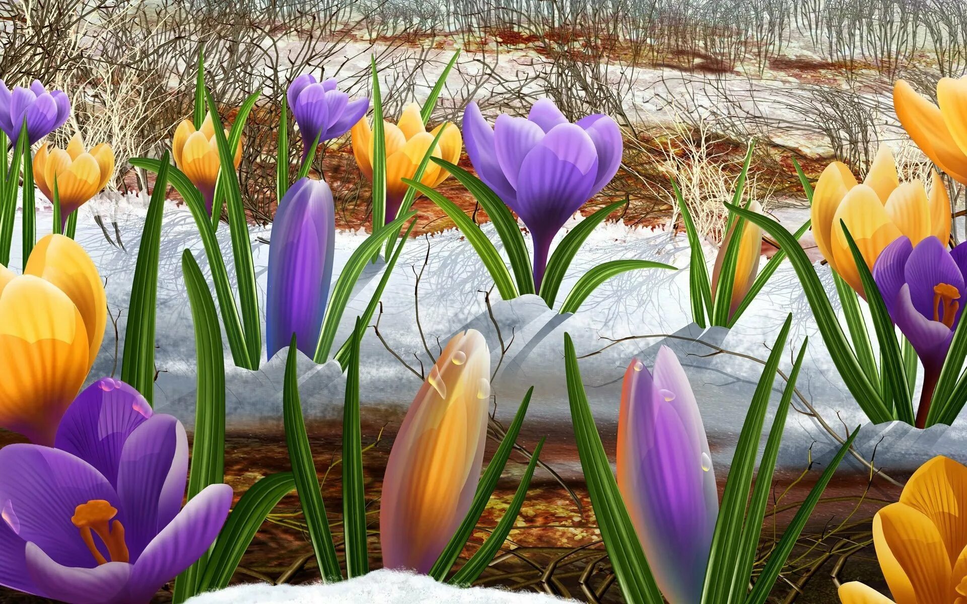 Рисование весенних цветов. Весна для дошкольников. Ранняя весна пейзаж. Крокусы и подснежники. Весна для детей.