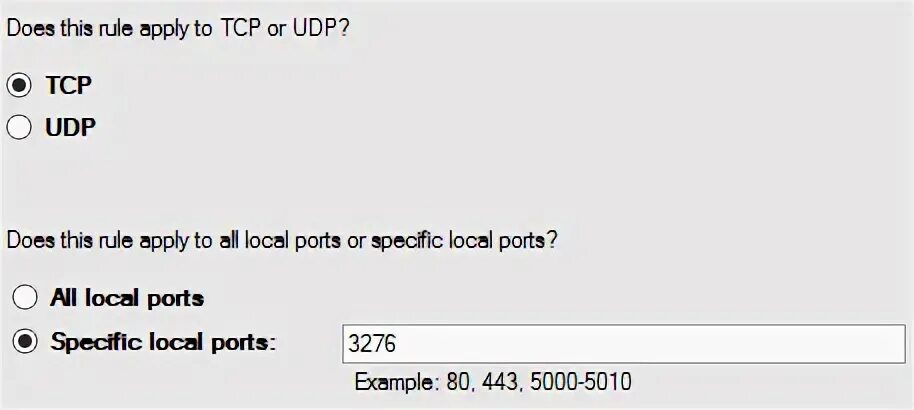 FW allow local Port exceptions.