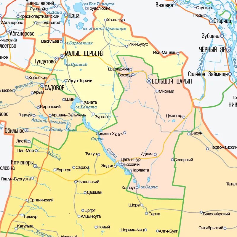 Калмыкия на карте. Карта Калмыкии с населенными пунктами. Карта Калмыкии с границами. Географическая карта Республики Калмыкия.