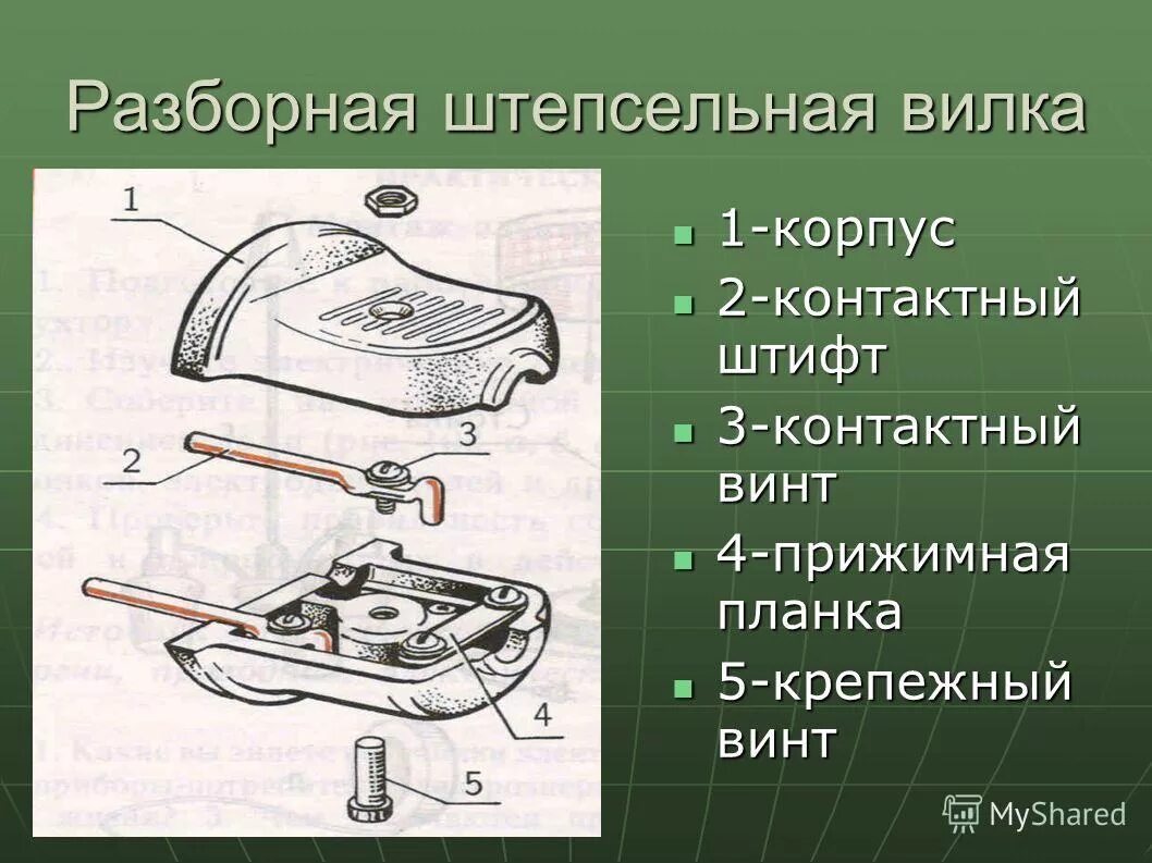 инструкционные карты для сборки электрической цепи. устройство штепсельной вилки настольной лампы. схема подключения вилки с заземлением. 33. электрическая штепсельная вилка схема сборки.