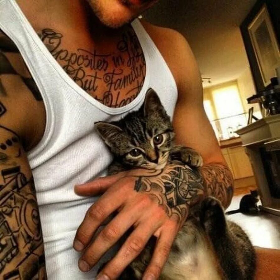 Включи кот пацан. Парень с котом. Крутой кот. Татуированный парень с котом. Татуированные парни.