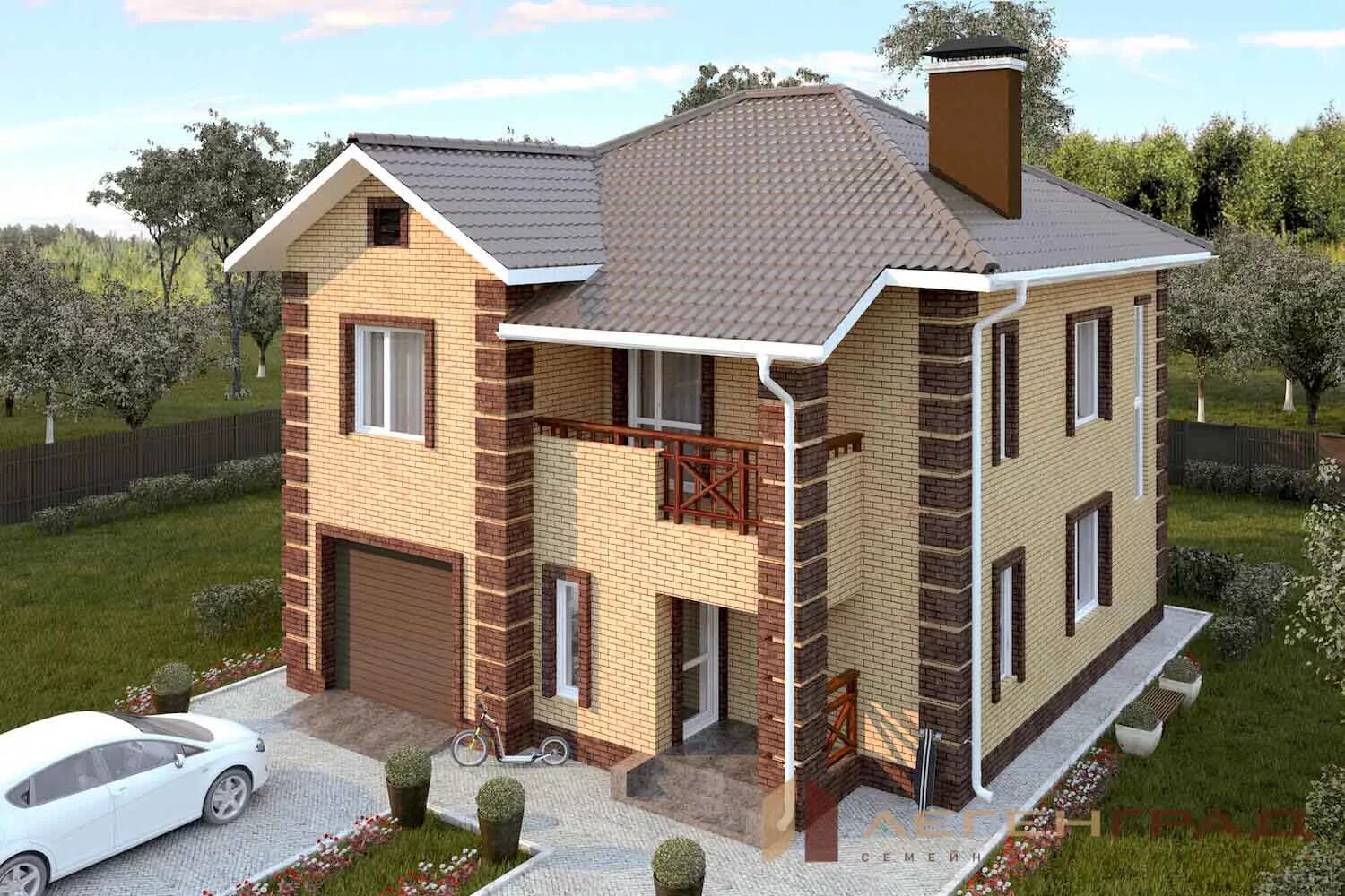 Дома из кирпича двухэтажные с гаражом фото Проекты домов из кирпича до 150