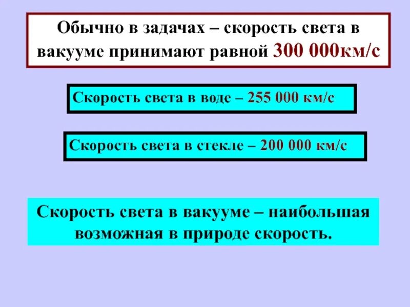 Скорость света для задач