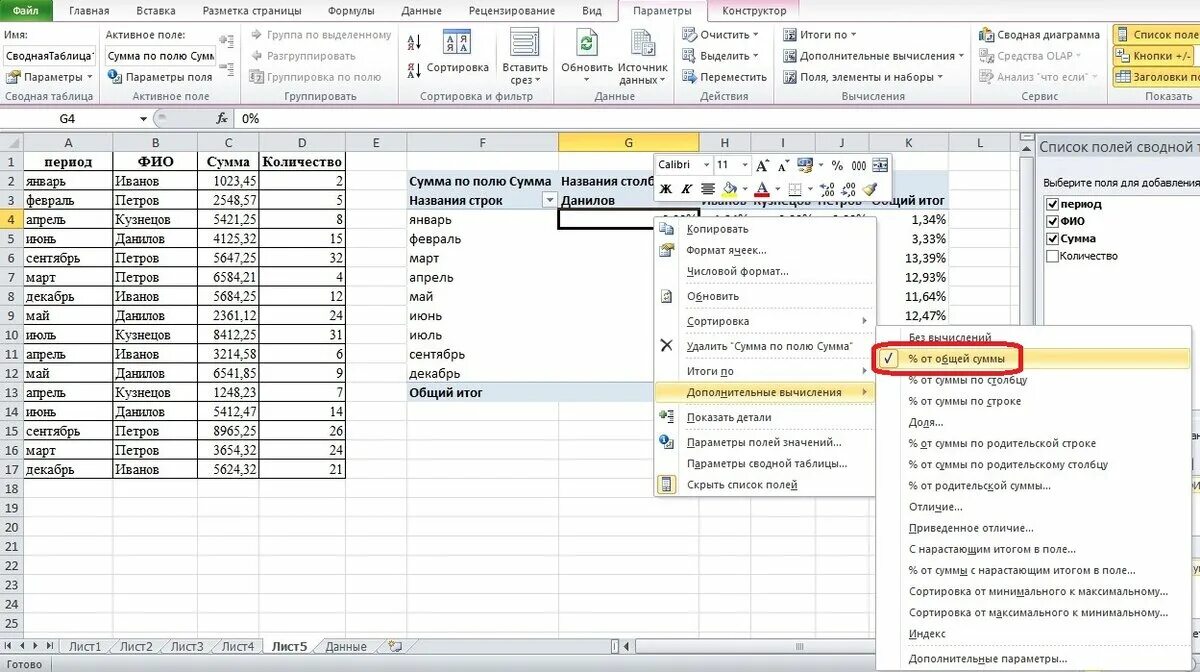 Вычисления в сводной таблице excel. Процент от суммы по строке в сводной таблице. вычисление поля сводной таблицы. суммирование в сводной таблице. общий итог в сводной таблице excel.
