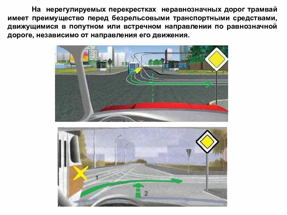 Право дороги проезда. ПДД проезд перекрестков с трамвайными путями. Нерегулируемый перекресток с трамвайными путями. Правила разъезда на перекрестке с трамваем ПДД. Проезд трамваев на перекрестке ПДД.