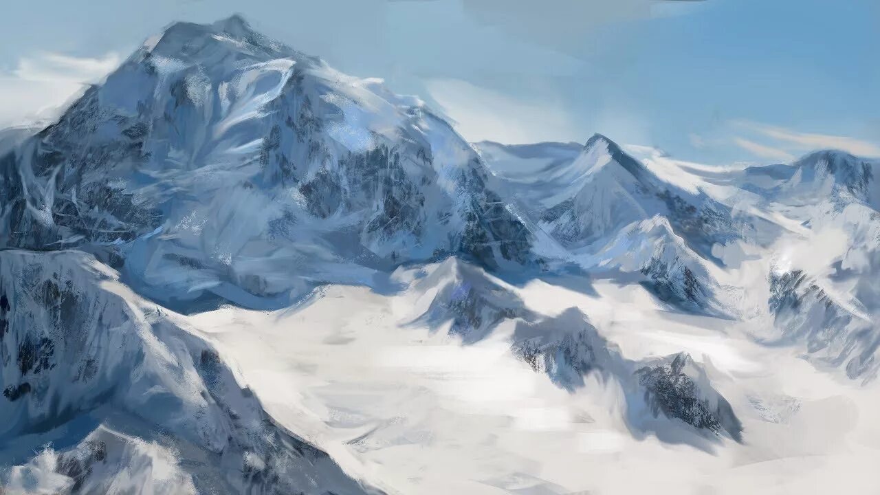 Снежные горы. Снежные горы рисунок. Снежная геншин пейзажи. Горы фэнтези. Горы фэнтези.