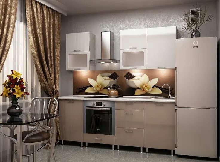 Кухонный гарнитур угловой 1,8*3,36 м "Мокко" белый глянец + кофе с молоком гляне