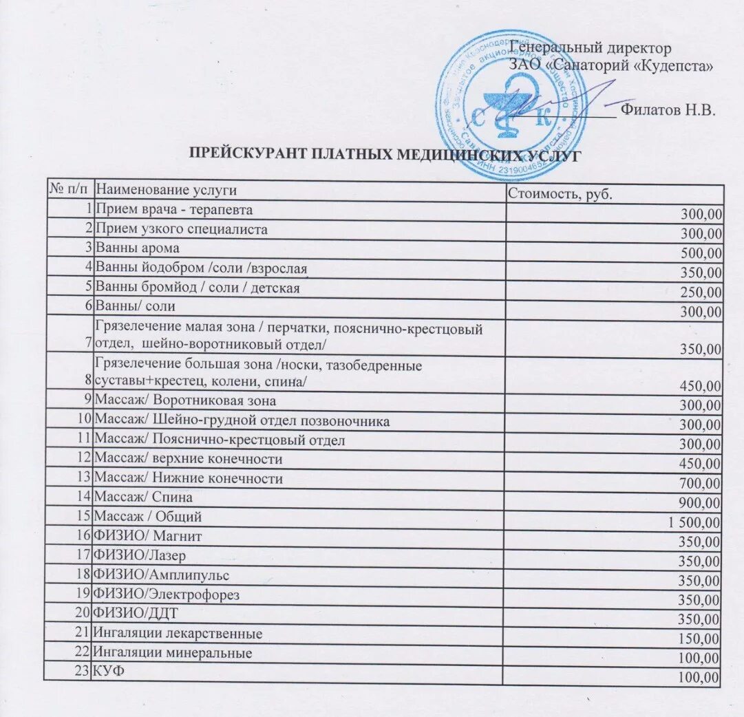 Прайс на платные услуги. Платные услуги в санатории. Расценки на медицинские процедуры. Прейскурант услуг пансионат. Прейскурант на медицинские услуги санаторий.