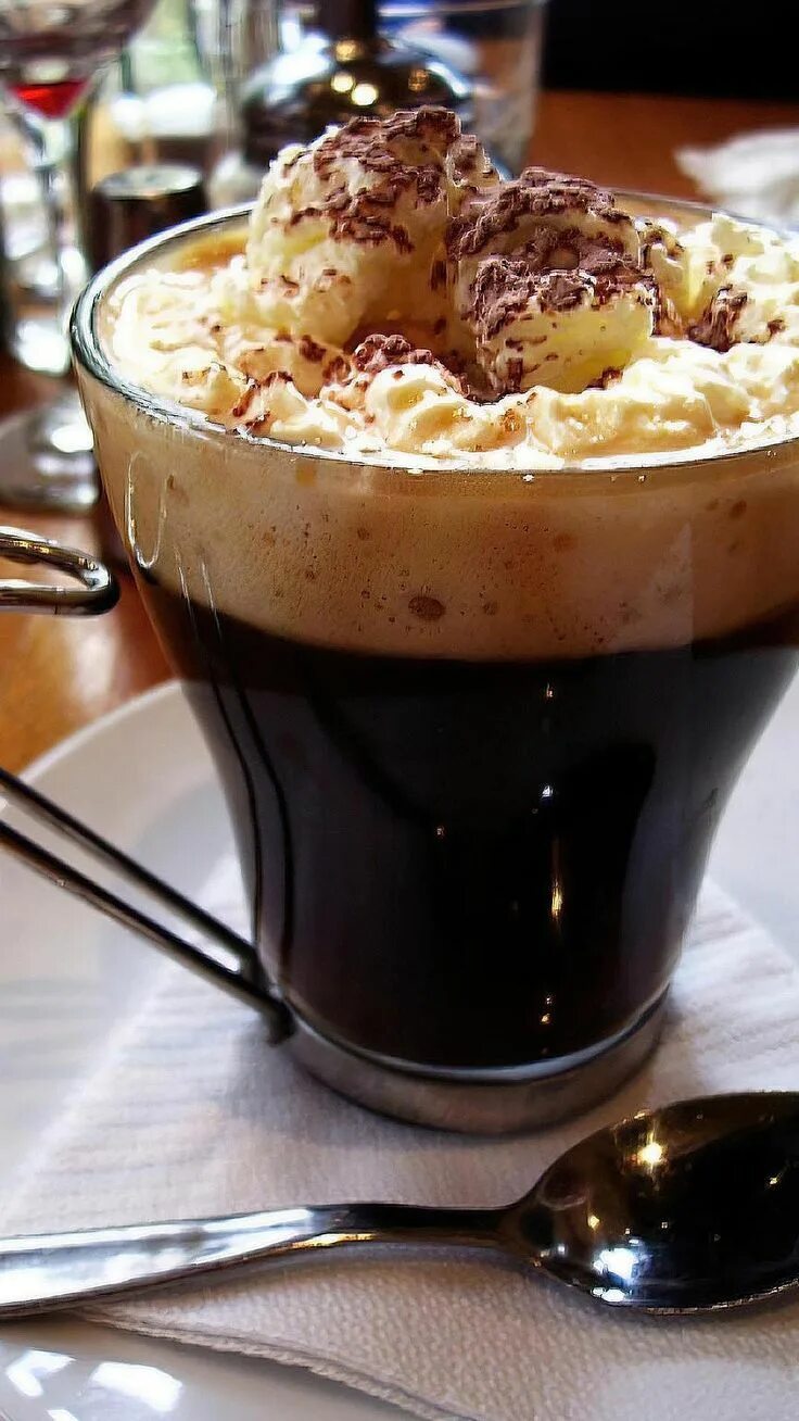 Viennese Coffee in Glass Cup with Whipped Cream Stock Photo - Image of glass, vi