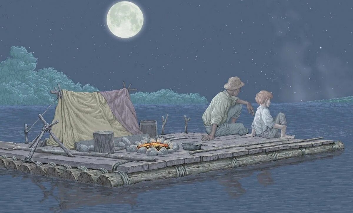 Плот книга. Том сойер на плоту по реке. том сойер и гекльберри финн на плоту. плот гекльберри финна. гекльберри финн рисунок на плоту.