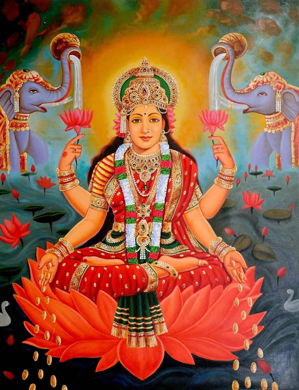 Многорукая богиня в индии. Богиня нанда деви. художник anup gomay.... gajalakshmi. anup gomay lakshmi.