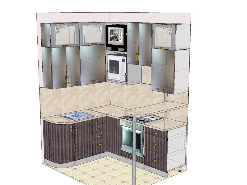 Конструктор кухни 3D, угловая кухня 5,0 м², 160 на 160 см (зеркальный проект), 7
