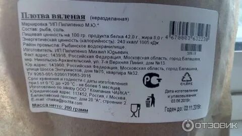 Сколько калорий в вяленых