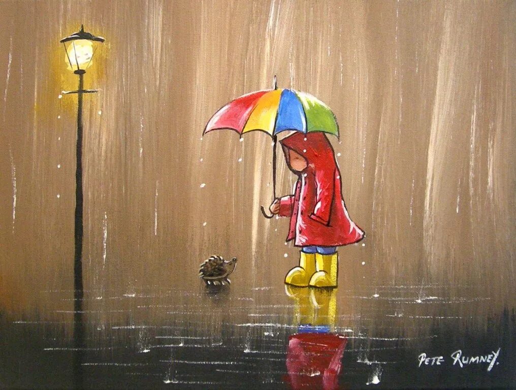 серый ёж. ёжик с зонтиком. Aleksandra szmidt. ежик живопись. ежик под дождем.