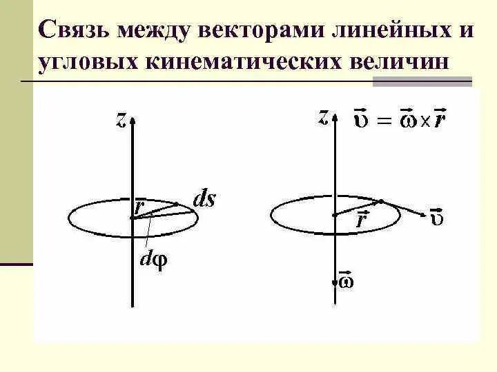 Связь между линейной и угловой связью. Связь линейных и угловых кинематических величин. Связь линейных и угловых величин. Связь между линейными и угловыми кинематическими величинами. Связь между векторами линейных и угловых кинематических величин.